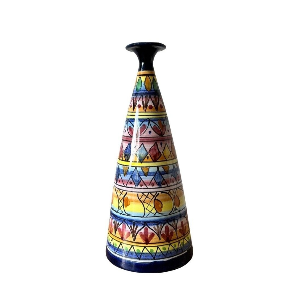 Vintage Falcone Italy Art Deco Hand Painted Fluted Vase